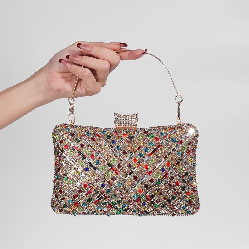New Fashion Niche Design Diamond-Studded Small Square Bag Shiny Banquet Clutch Bag Cheongsam Evening Banquet Bag Single-Sided Diamond - Image 2