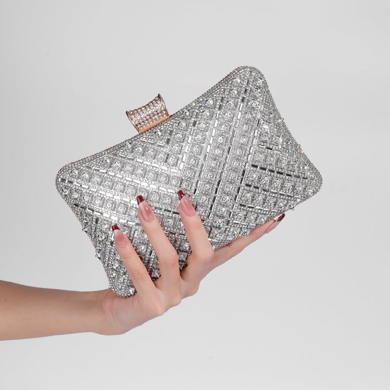 New Fashion Niche Design Diamond-Studded Small Square Bag Shiny Banquet Clutch Bag Cheongsam Evening Banquet Bag Single-Sided Diamond - Image 4