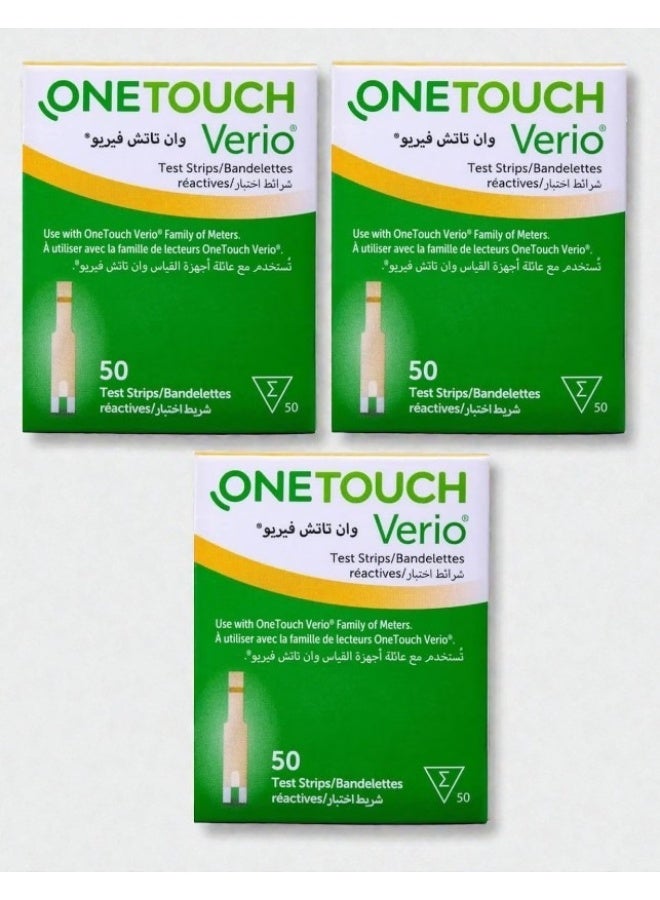 ون تاتش شرائط اختبار سكر الدم وان تاتش فيريو - 3 عبوات (50 شريط لكل عبوة)