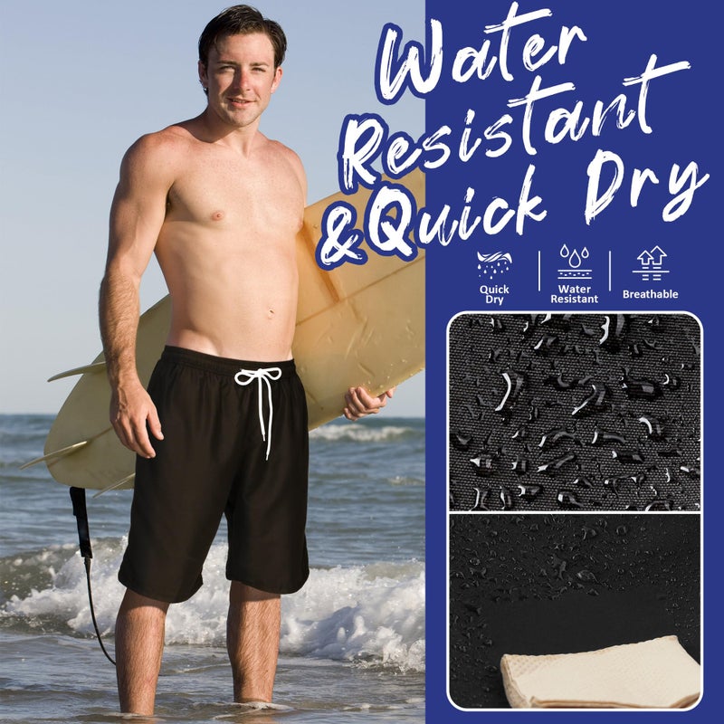 Scotamalone Mens Swim Trunks Swimming Shorts Swimwear Bathing Suits Quick Dry 11 Inch with Mesh Lining Pure Black - Image 3