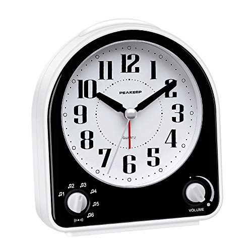 Peakeep Analog Alarm Clock Non-Ticking Silent, Optional 7 Wake-up Sounds with Volume Control, Nightlight and Snooze, AA Battery Operated (Black) - Image 1