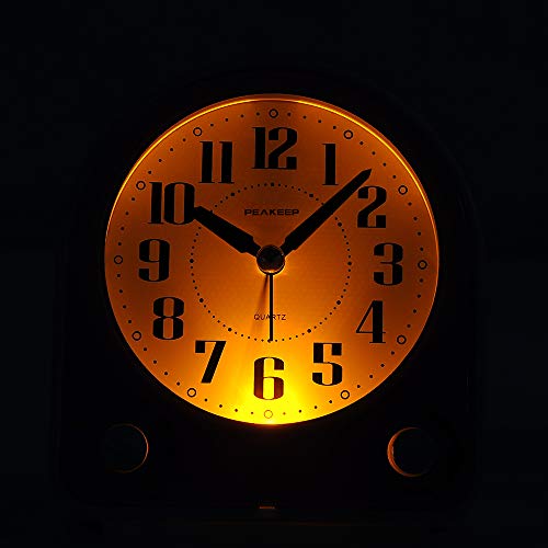 Peakeep Analog Alarm Clock Non-Ticking Silent, Optional 7 Wake-up Sounds with Volume Control, Nightlight and Snooze, AA Battery Operated (Black) - Image 5