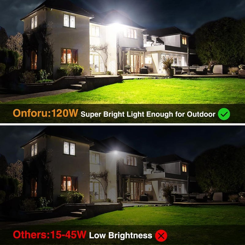 Onforu 120 واط ضوء الفيضانات LED خارجي، 12000 لومن أضواء أمان، IP66 مقاوم للماء أضواء LED خارجية، 6500 كيلفن ضوء النهار الأبيض لمصباح الفيضانات للمرآب والفناء والحديقة والاستاد وملعب الألعاب (عبوة 2)  - Image 5