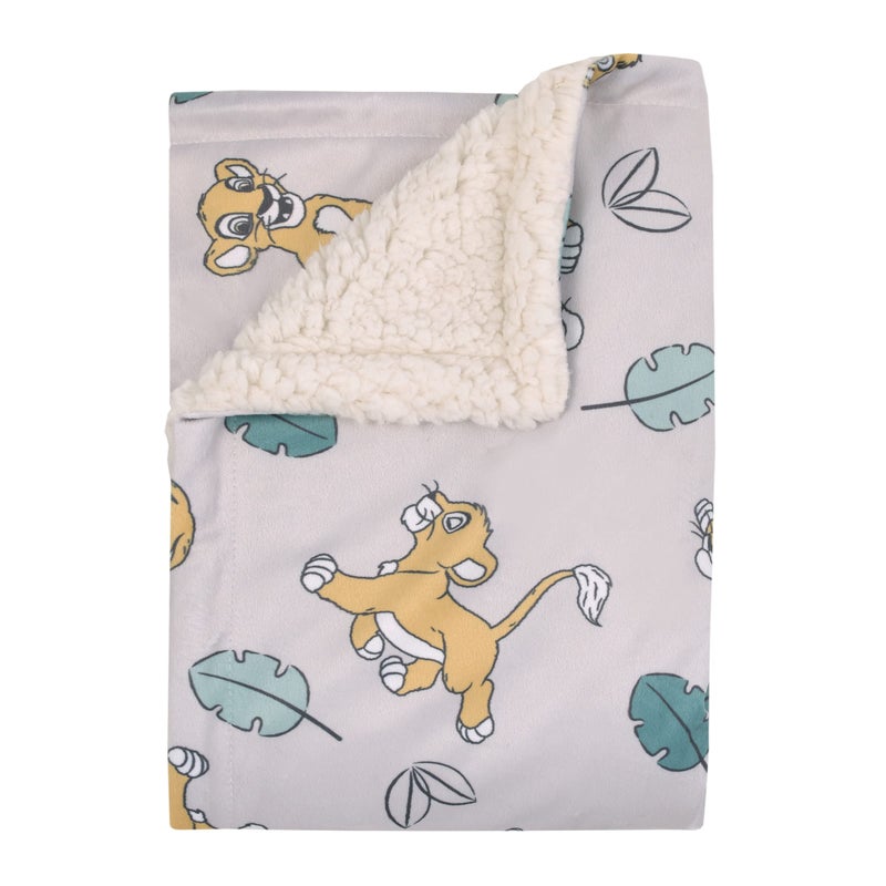 Disney Lion King Ivory Teal Sage and Gold Simba Future King Super Soft Sherpa Baby Blanket