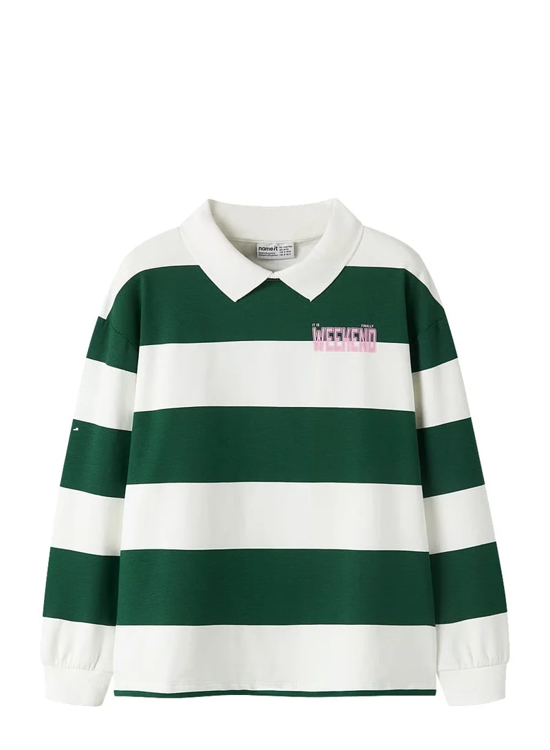 Kids Striped Polo Pullover Sweatshirt