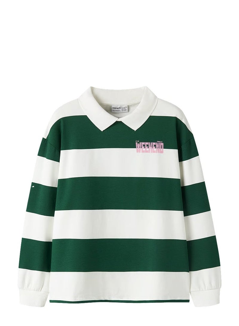NAME IT Kids Striped Polo Pullover Sweatshirt - Image 1