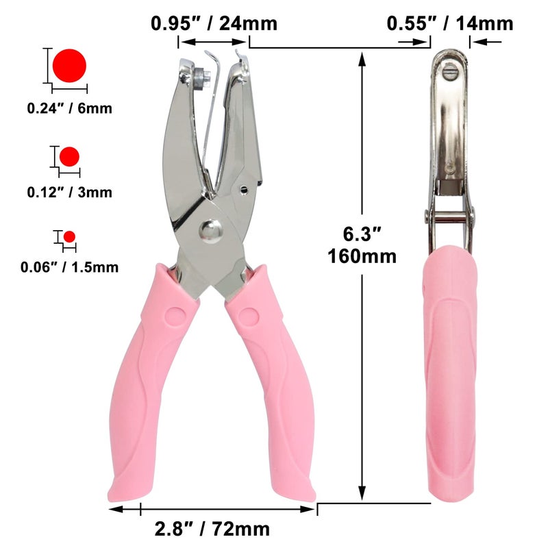 CheeMuii 3 Pieces Metal Handheld Paper Punch Single-Hole Tag Punch Set with Plastic Handle for Circle Holes for DIY Craft Tag - Image 2