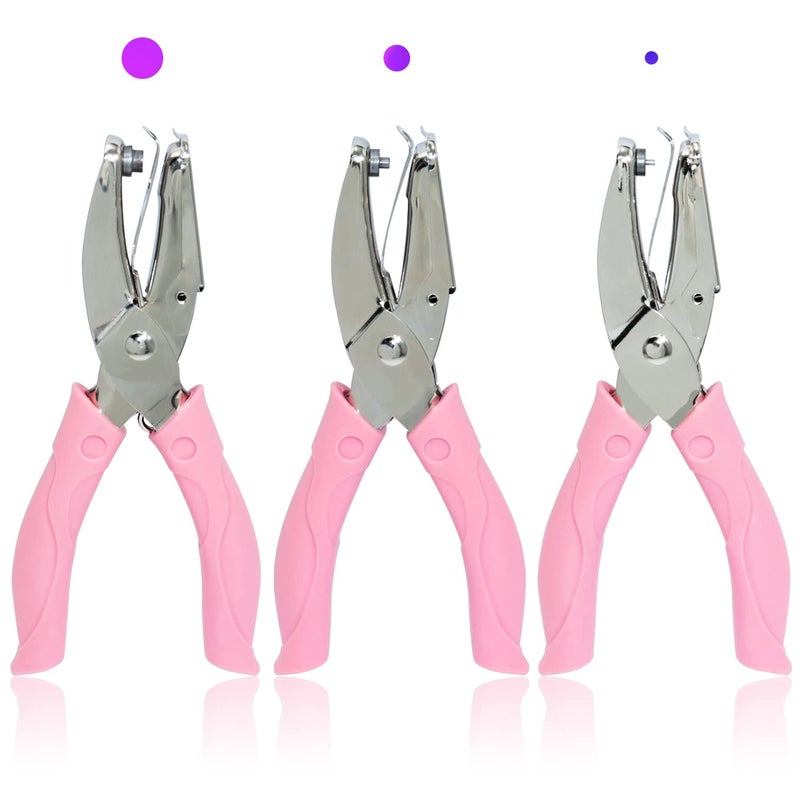 CheeMuii 3 Pieces Metal Handheld Paper Punch Single-Hole Tag Punch Set with Plastic Handle for Circle Holes for DIY Craft Tag - Image 1