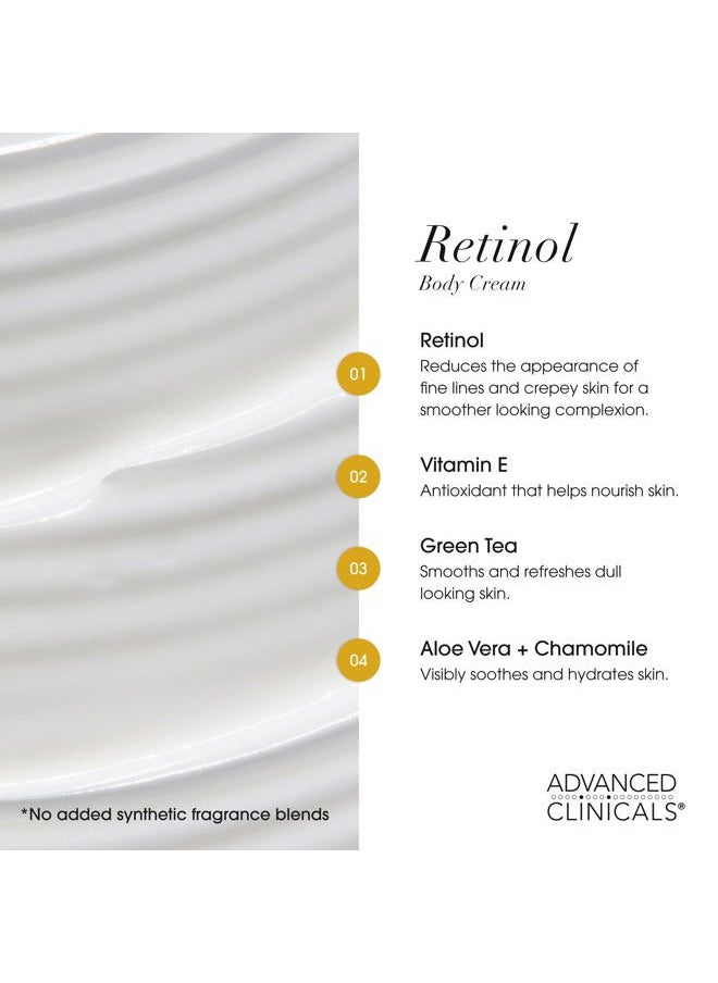 Advanced Clinicals Retinol Cream Face Moisturizer | Crepey Skin Care Treatment | Fragrance Free Body Lotion Targets Look Of Crepe Skin, Wrinkles, & Sagging Skin, 16 Oz (2-Pack)  - Image 4