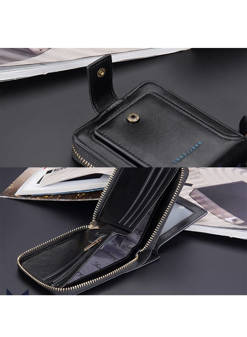 Luckam Bifold Wallet for Men Leather RFID Blocking Mens Wallets with Zipper Card Holder Coin Pocket Casual Men Purse Slim Short Wallet Gift for Father Day Business and Leisure Wallet - Image 5