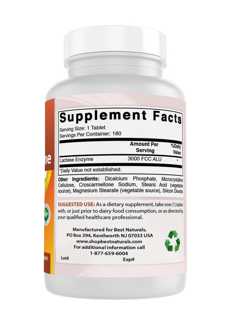Best Naturals Naturals Lactase Enzyme Tablet, 3000 Fcc Alu, 180 Count  - Image 5