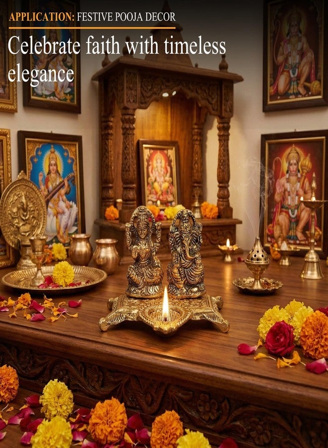 Klassic Ganesha & Laxmi Idol Oil Lamp Diya | Decorative Puja Diya for Home Temple, Diwali Decoration & Festive Gifting | Spiritual Showpiece & Auspicious Decor (Pack of 1) - Image 4