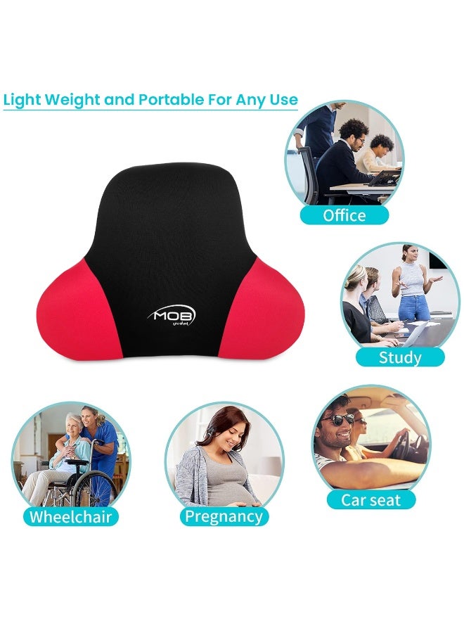 MOB Ergonomic Memory Foam Lumbar Support Cushion Black Red – Backrest Pillow for Office Chair, Car Seat, Wheelchair & Pregnancy – 44x33cm – Breathable Removable Washable Cover, Improves Posture, Relieves Back Pain, Lightweight & Portable Back Support - Image 5