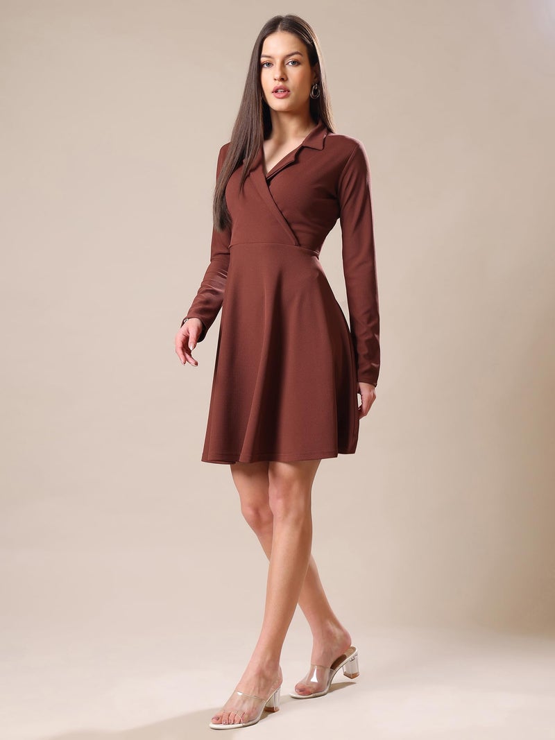 PURVAJA Women’s Fit & Flare Mini Dress (Bely-159_Brown_Large) - Image 2