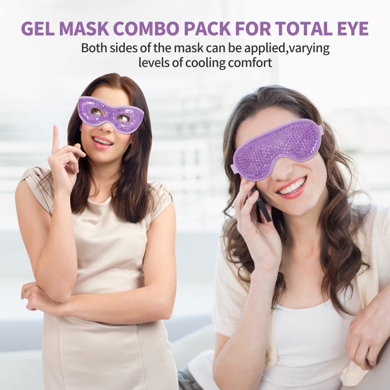 CONSGIJI 2PCS Gel Eye Mask Reusable Cold Therapy Gel Bead Eye Mask for Puffiness/Dark Circles/Eye Bags/Dry Eyes/Headaches/Migraines/Stress Relief, Cooling Compress (Purple) - Image 2