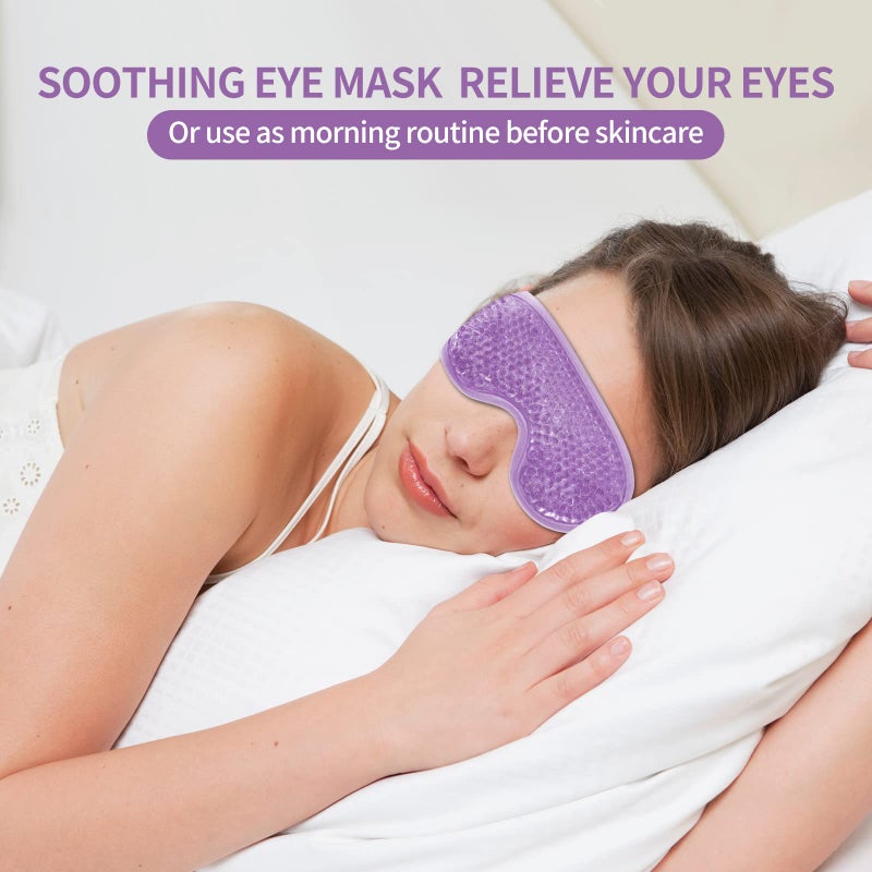CONSGIJI 2PCS Gel Eye Mask Reusable Cold Therapy Gel Bead Eye Mask for Puffiness/Dark Circles/Eye Bags/Dry Eyes/Headaches/Migraines/Stress Relief, Cooling Compress (Purple) - Image 4