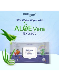 Bumtum Baby Gentle 99% Pure Water Soft Moisturizing Wet Wipes With Lid ; Aloe Vera & Chamomile Extracts ; Paraben & Sulfate Free (Pack Of 1 72 Pcs. Per Pack)  - Image 4