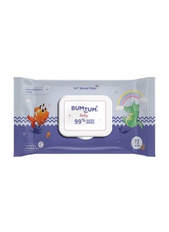 Bumtum Baby Gentle 99% Pure Water Soft Moisturizing Wet Wipes With Lid ; Aloe Vera & Chamomile Extracts ; Paraben & Sulfate Free (Pack Of 1 72 Pcs. Per Pack)  - Image 2