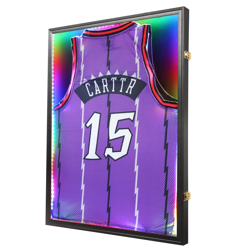 KCRasan KCRasan LED Jersey Frame Display Case  Jersey case with led Lights  Large Lockable Frames Shadow Box with UV Protection for Baseball Basketball Football Soccer Hockey Sport Shirt Black