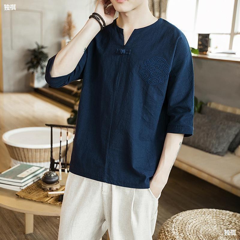 Summer Plus-Size Fat Linen T-Shirt Men'S Thin Fat Loose Cotton Linen T-Shirt Short Sleeve Breathable Sweat-Absorbent - Image 3