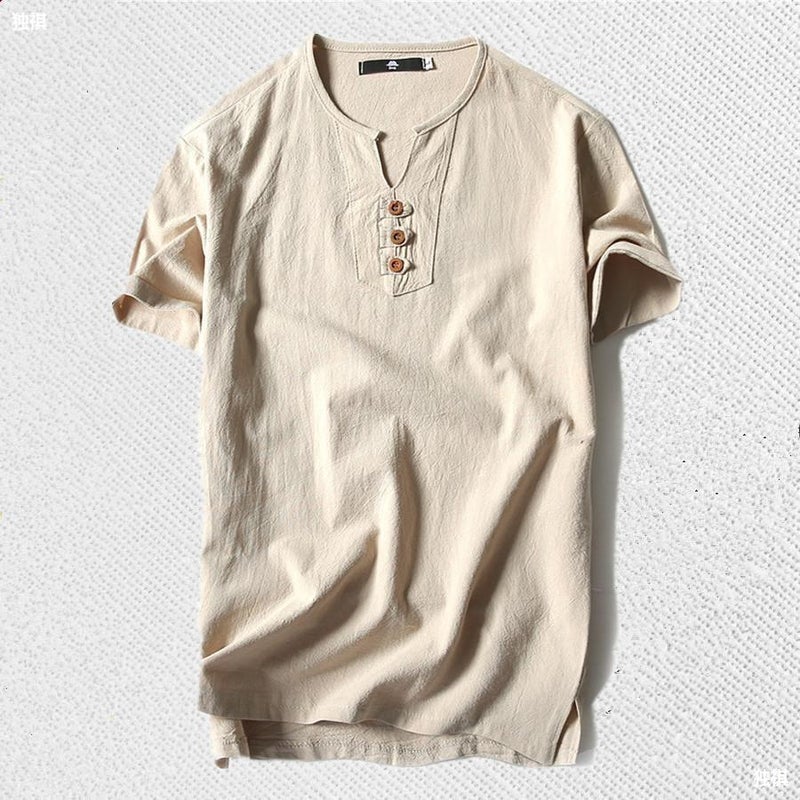 Summer Plus-Size Fat Linen T-Shirt Men'S Thin Fat Loose Cotton Linen T-Shirt Short Sleeve Breathable Sweat-Absorbent - Image 5