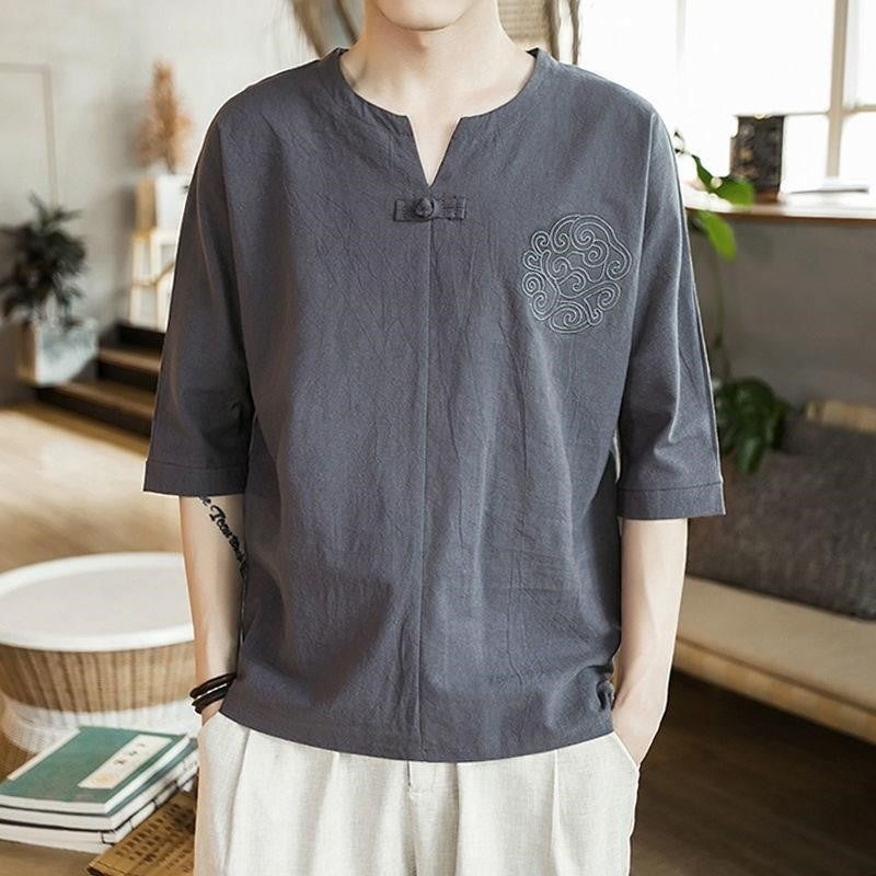 Summer Plus-Size Fat Linen T-Shirt Men'S Thin Fat Loose Cotton Linen T-Shirt Short Sleeve Breathable Sweat-Absorbent - Image 1