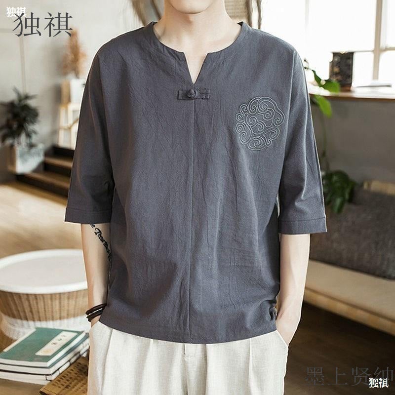 Summer Plus-Size Fat Linen T-Shirt Men'S Thin Fat Loose Cotton Linen T-Shirt Short Sleeve Breathable Sweat-Absorbent - Image 2