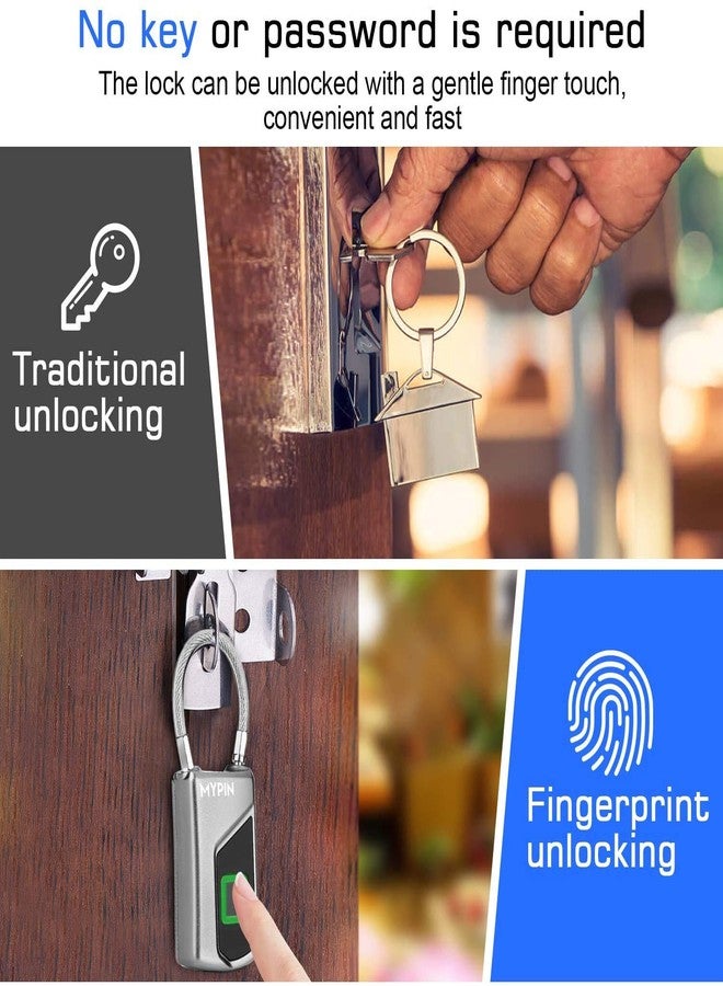 Mypin قفل بصمة الإصبع مع مفتاح احتياطي، قفل بصمة ذكي مقاوم للماء بدون مفتاح مثالي للجيم، الباب، الحقيبة، حقائب السفر، حقيبة الظهر، الدراجة، المكتب - Image 2