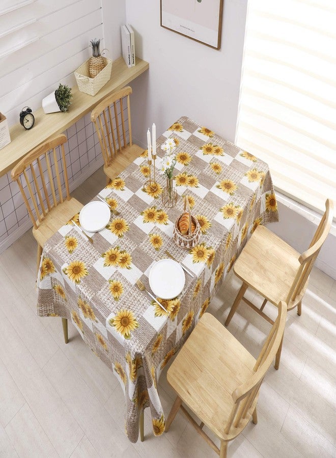 Pioggia مفرش طاولة من الفينيل من بيوجيا مع ظهر من الفلانيل، مقاوم للماء والزيوت، مصنوع من مادة PVC، قابل للمسح، مقاوم للانسكاب، غطاء طاولة بلاستيكي للاستخدام الداخلي والخارجي (عباد الشمس، مستطيل 60 × 102 بوصة) - Image 2