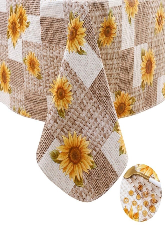 Pioggia مفرش طاولة من الفينيل من بيوجيا مع ظهر من الفلانيل، مقاوم للماء والزيوت، مصنوع من مادة PVC، قابل للمسح، مقاوم للانسكاب، غطاء طاولة بلاستيكي للاستخدام الداخلي والخارجي (عباد الشمس، مستطيل 60 × 102 بوصة) - Image 1