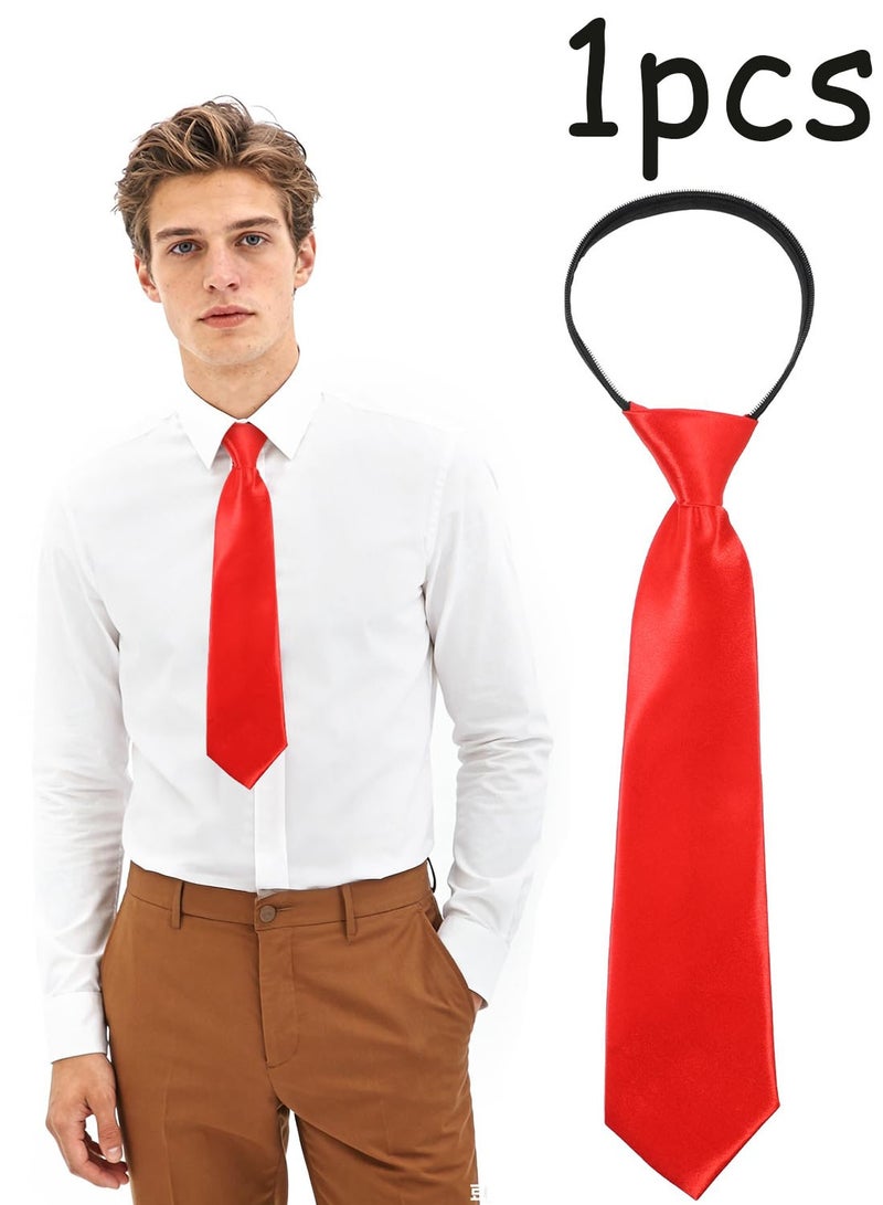 14 Inch Pre-Tied Zipper Boys Red Necktie Adjustable Solid Color Woven Formal Tie For Kids Age School Graduation Uniform Accessories - Image 1