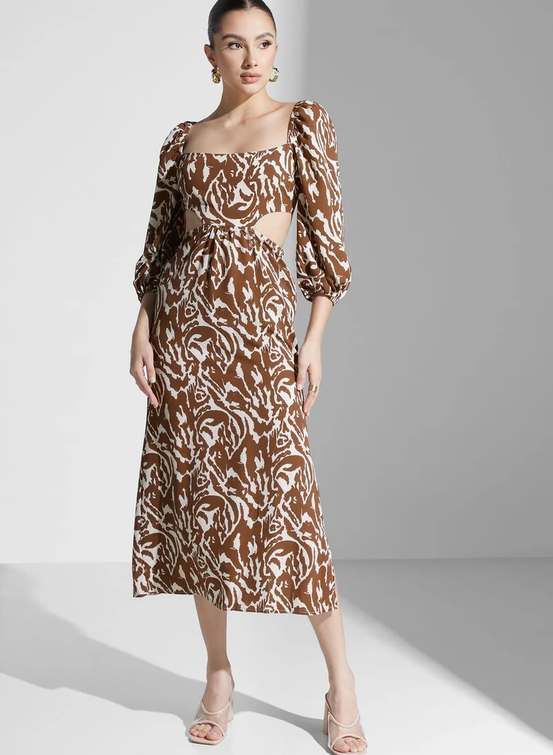 PRETTY LAVISH Printed Cutout Midi Dress