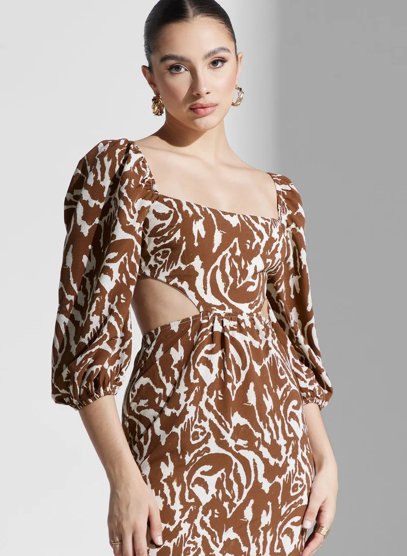 PRETTY LAVISH Printed Cutout Midi Dress
