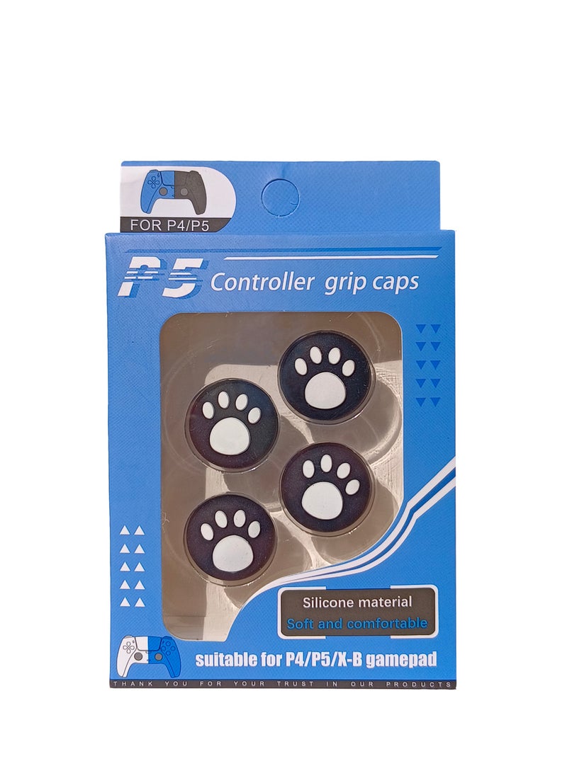 Gasin 4-Piece Thumb Stick,  Silicone grip caps for PS4/PS5 Controller, black paw pattern  - Image 1