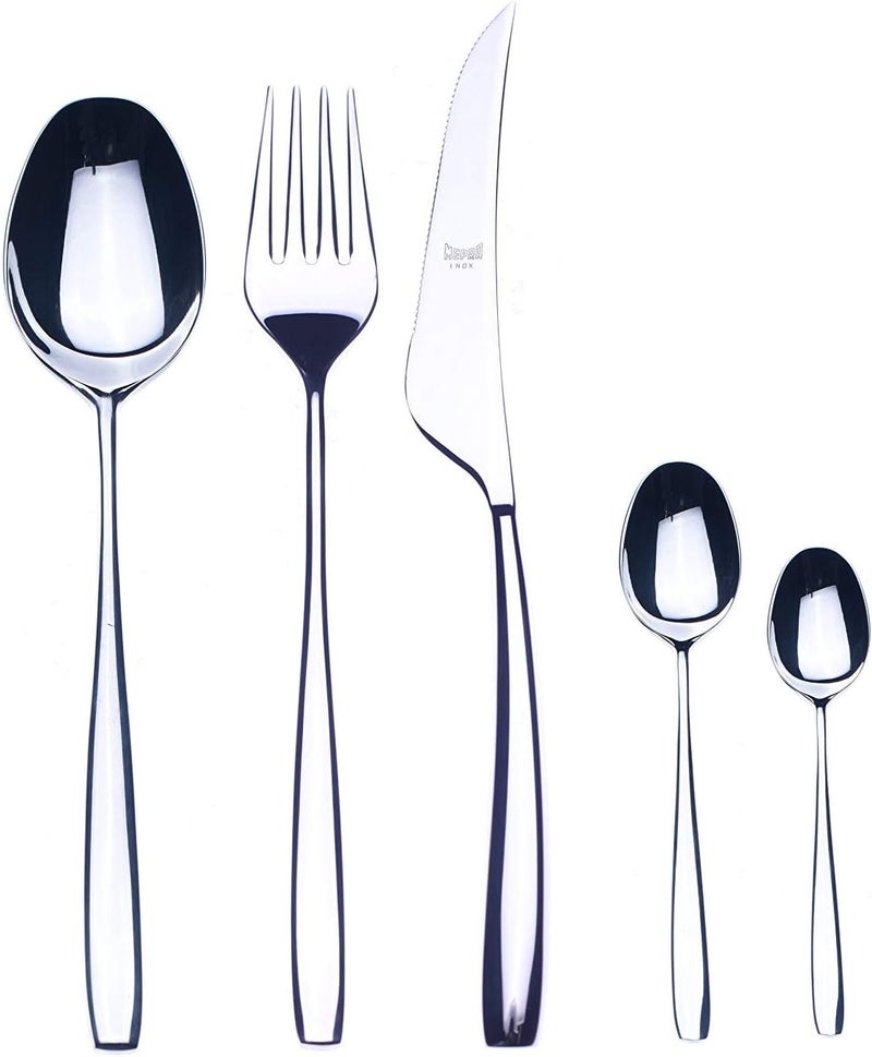 MEPRA 105222030M Moka Flatware Set 30 Piece Polished Silver Finish Dishwasher Safe Cutlery - Image 1