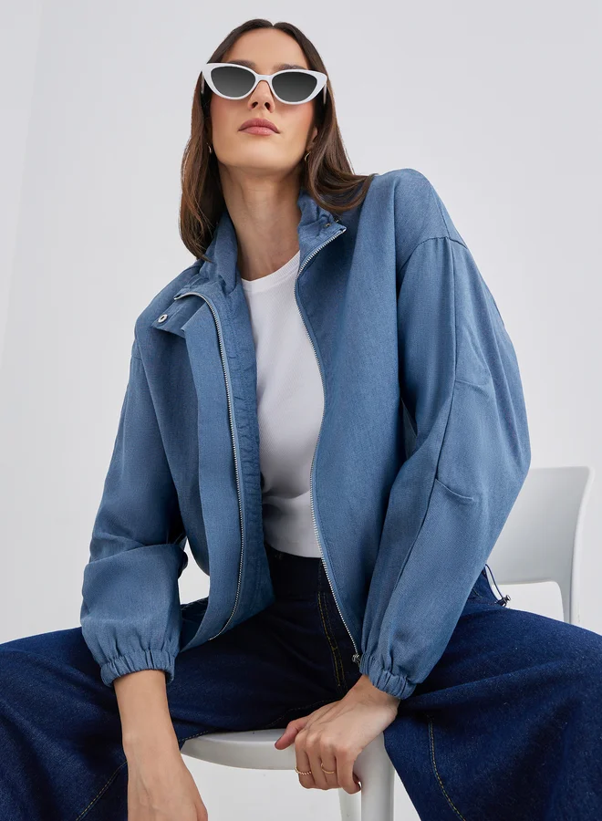 Styli Styli Women Medium Blue Regular Fit Denim Bomber Jacket