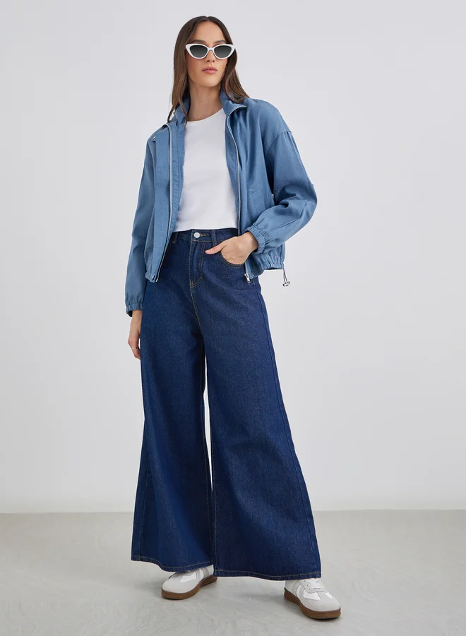 Styli Styli Women Medium Blue Regular Fit Denim Bomber Jacket