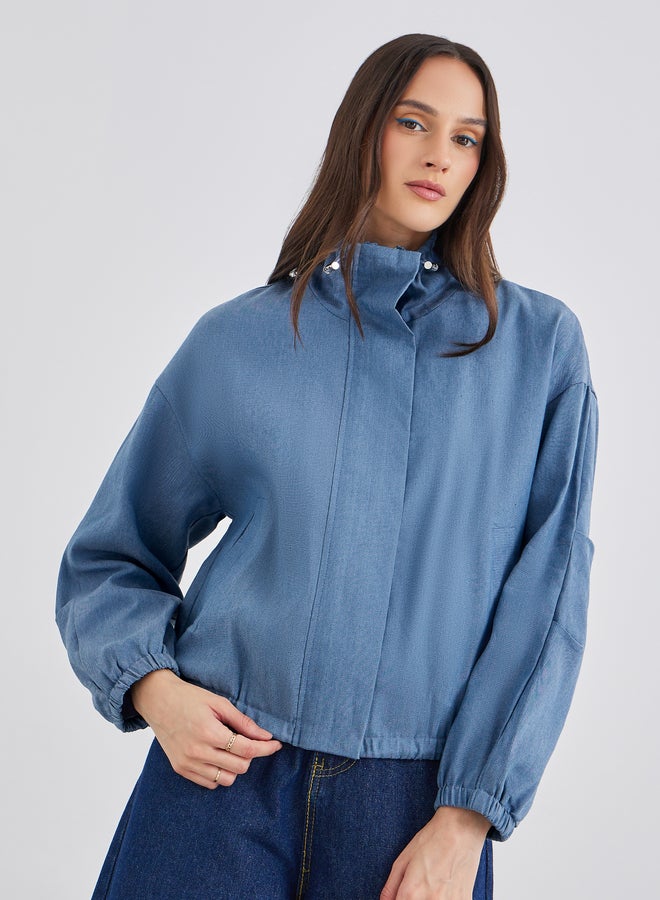 ستايلي ستيلي جاكيت بومبر جينز نسائي متوسط أزرق بقصة عادية - Image 3