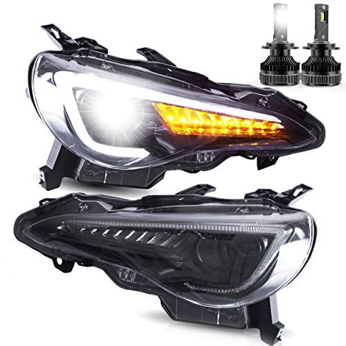 VLAND Headlights Assembly + D2S LED Bulbs Fit for 2012-2016 Scion FR-S 2012-2021 Toyota 86 2013-2021 Subaru BRZ, LED Dual Beam Headlamp with DRL Sequential Turn Signal, Plug-and-play - Image 1