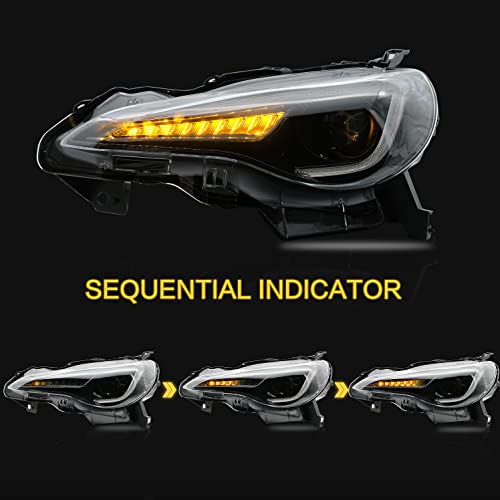 VLAND Headlights Assembly + D2S LED Bulbs Fit for 2012-2016 Scion FR-S 2012-2021 Toyota 86 2013-2021 Subaru BRZ, LED Dual Beam Headlamp with DRL Sequential Turn Signal, Plug-and-play - Image 3