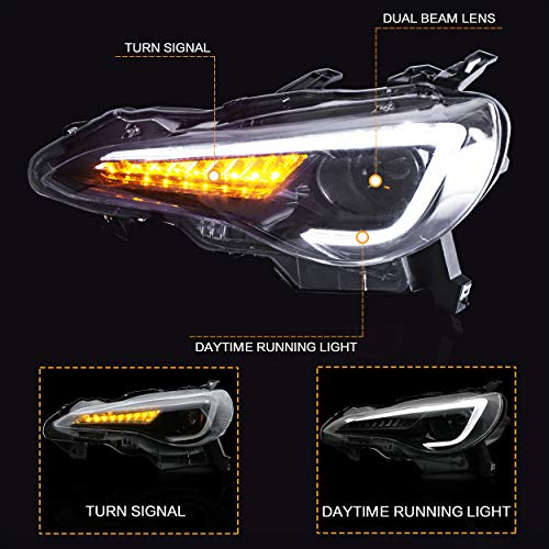 VLAND Headlights Assembly + D2S LED Bulbs Fit for 2012-2016 Scion FR-S 2012-2021 Toyota 86 2013-2021 Subaru BRZ, LED Dual Beam Headlamp with DRL Sequential Turn Signal, Plug-and-play - Image 2