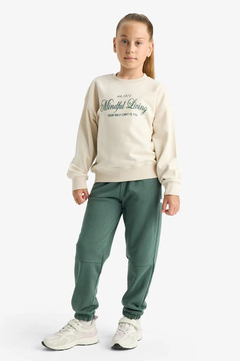 ديفاكتو Girl Relax Fit Crew Neck Printed Sweatshirt