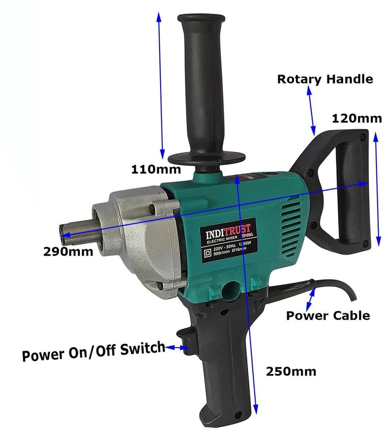 Inditrust 1250W 6 MONTHS WARRANTY Paint mixer Electric Multi Purpose Stirring Machine for Mixing Putty/Cement/Paint 100% Copper Winding 900 RPM (With 1 Spiral Rod And1 Fan Type Rod) - Image 4