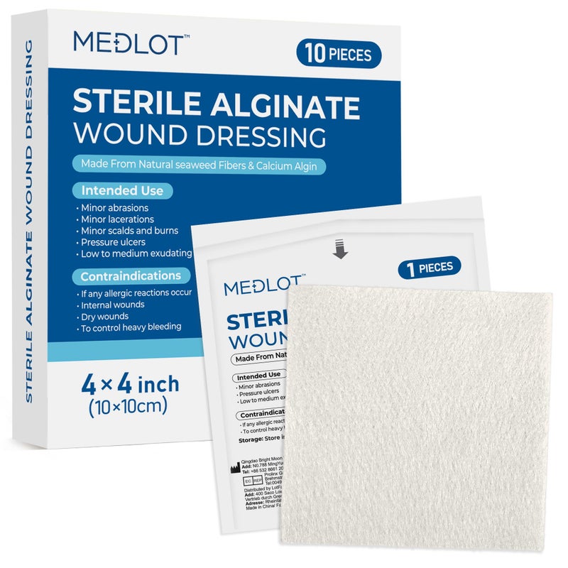 LotFancy Calcium Alginate Wound Dressing Pads, 4"x 4" Patches, 10 Pack, Sterile Non-Stick Padding, Highly Absorbent Dressing, Soft Comfortable Medical Wound Dressing for Skin Healing Support - Image 1
