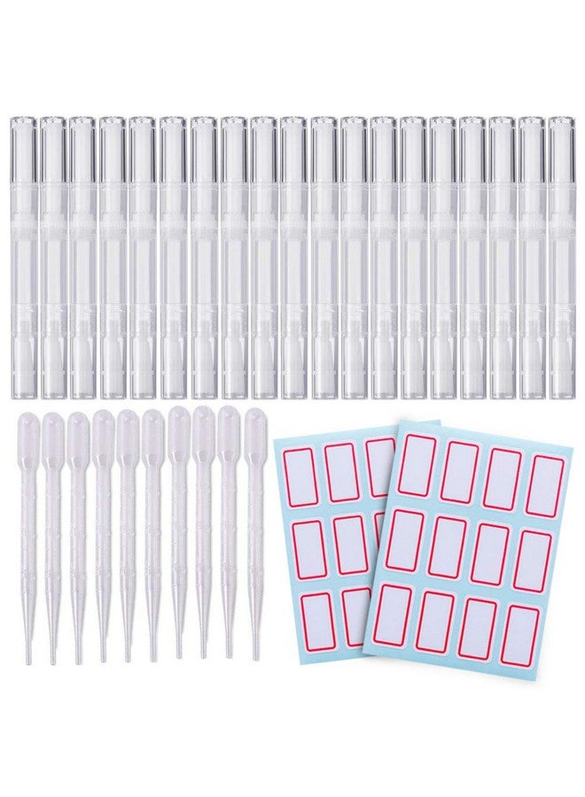 20 قطعة من أقلام زيت البشرة، أقلام لف شفافة، عبوة مستحضرات تجميل، قلم زيت أظافر فارغ مع طرف فرشاة، أقلام لف ملمع الشفاه، أنبوب سائل لنمو الرموش قابل لإعادة التعبئة، 10 ماصات نقل، 2 ملصق - Image 1