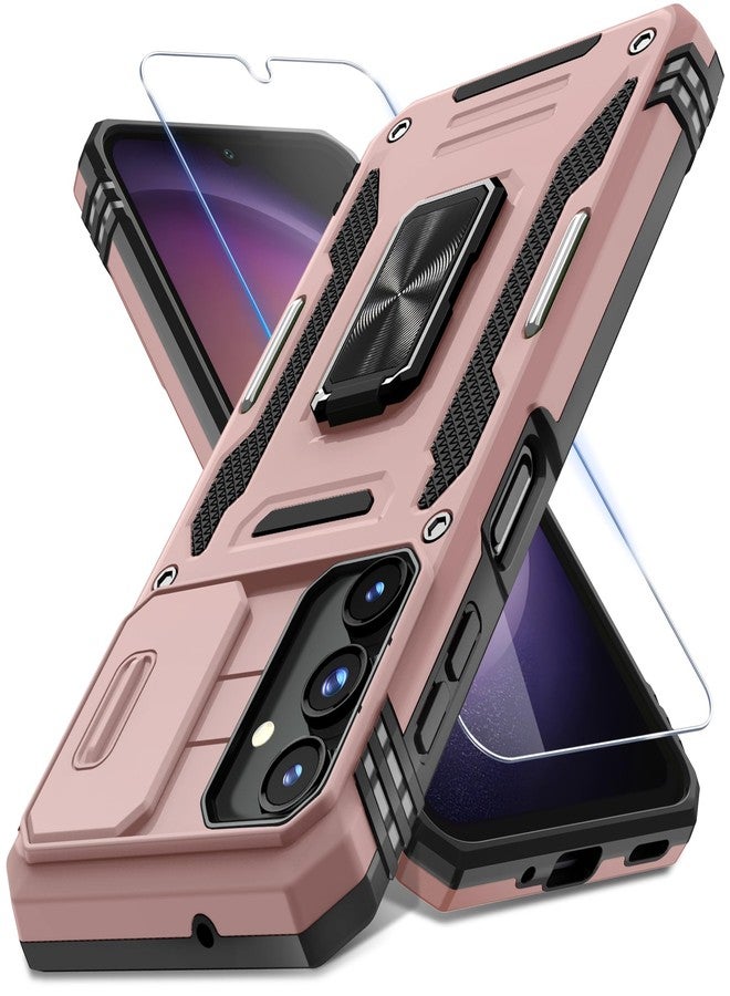 DEERLAMN Protective Case for Samsung Galaxy A16 5G, with Slide Camera Cover and Screen Protector (1 Pack), Rotating Ring Stand, Military Grade, Shockproof Case, Rose Gold - Image 1