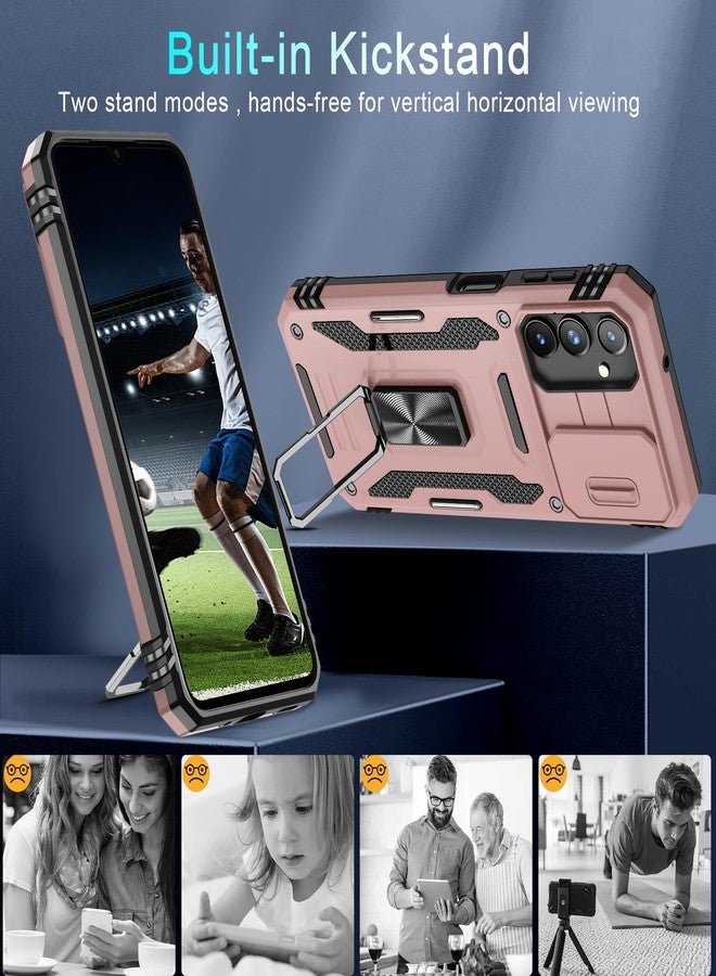 DEERLAMN Protective Case for Samsung Galaxy A16 5G, with Slide Camera Cover and Screen Protector (1 Pack), Rotating Ring Stand, Military Grade, Shockproof Case, Rose Gold - Image 4