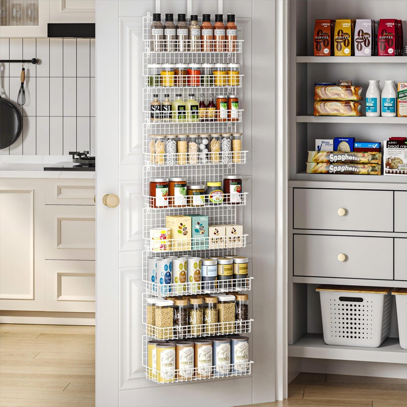 JKsmart 9-Tier Spice Rack Organizer with Door Hook, Wall Mount, and Extra Large Capacity for Pantry â€“ Stylish White Design for Effortless Organization, Ultimate Kitchen Storage Solution - Image 1