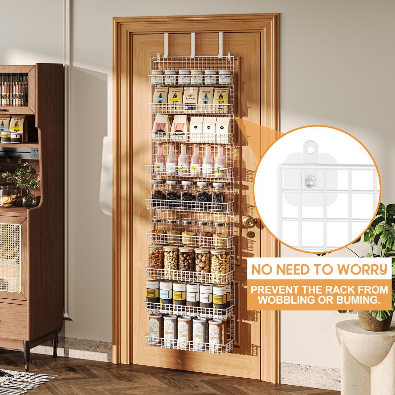 JKsmart 9-Tier Spice Rack Organizer with Door Hook, Wall Mount, and Extra Large Capacity for Pantry â€“ Stylish White Design for Effortless Organization, Ultimate Kitchen Storage Solution - Image 2