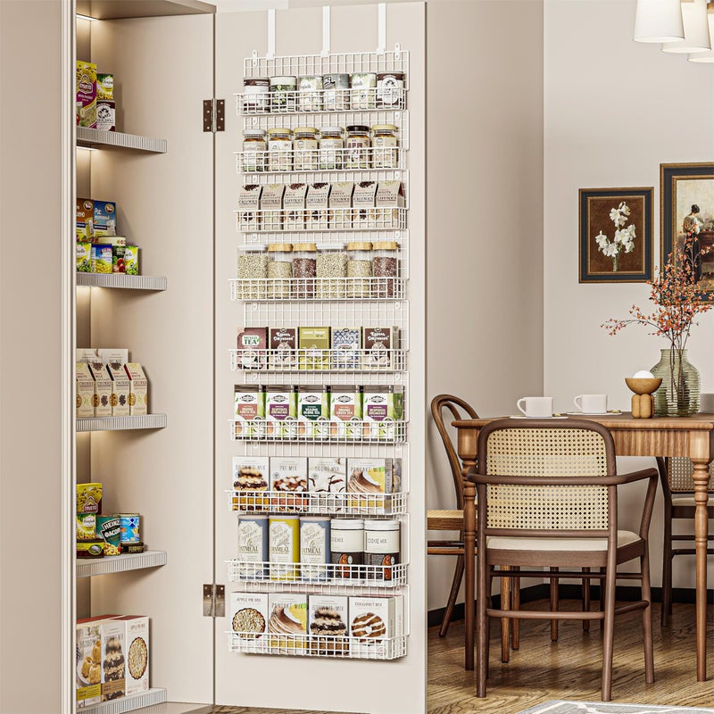 JKsmart 9-Tier Spice Rack Organizer with Door Hook, Wall Mount, and Extra Large Capacity for Pantry â€“ Stylish White Design for Effortless Organization, Ultimate Kitchen Storage Solution - Image 4